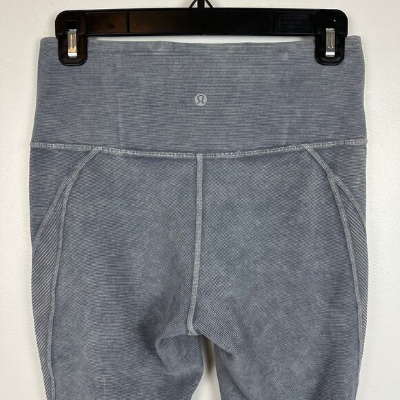 Lululemon Womens Wunder Under High Rise Snow Washed Grey Ribbed Ankle Leggings - Picture 6 of 8